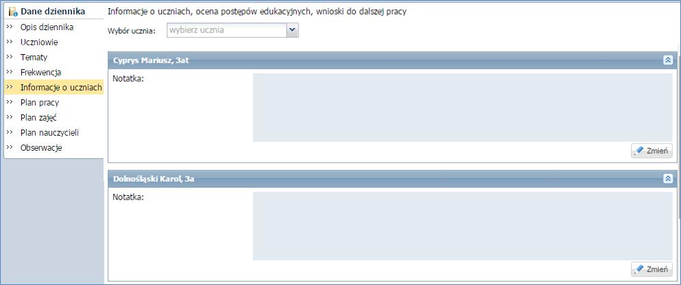 Prowadzenie Dzienników zajęć innych Wprowadzenie planu pracy Istnieje możliwość wprowadzenia informacji o planie pracy nauczyciela: założonych celach, zadaniach czy tematyce zajęć wraz z liczbą