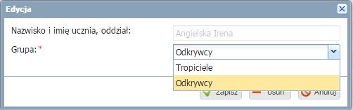 . Aby posortować listę uczniów należy skorzystać z przycisków widocznych w prawej 2.