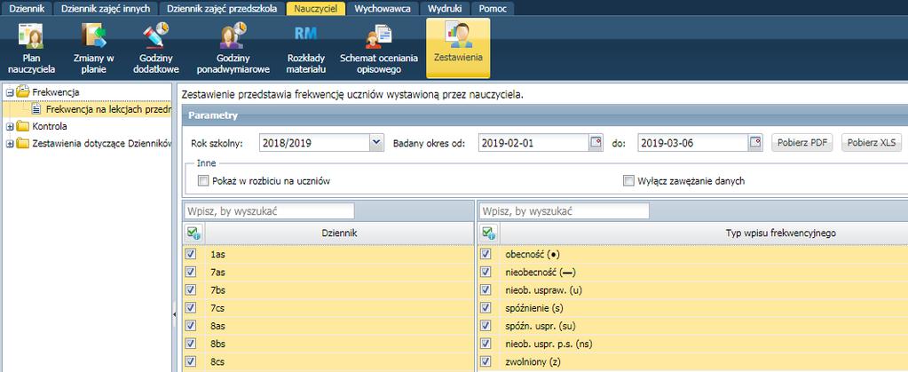 Karta ta widoczna jest w dzienniku jeśli administrator odpowiednio skonfiguruje parametr w module Administrowanie.