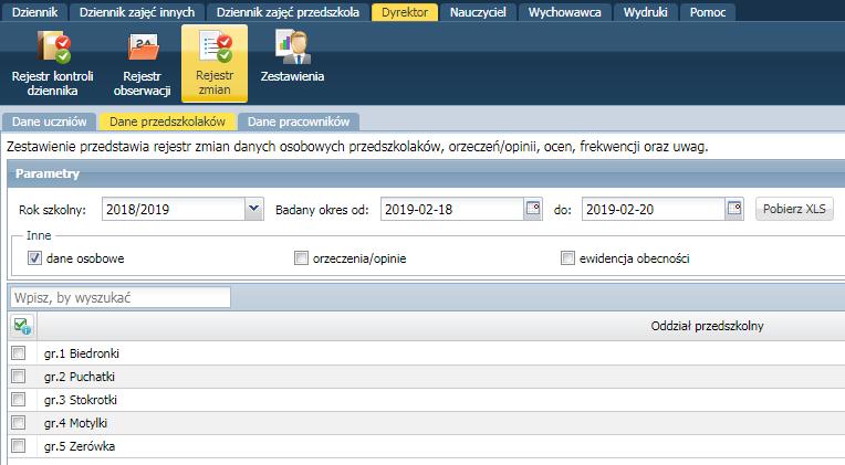 Monitorowanie dziennika przez dyrektora Generowanie zestawień Dyrektor ma możliwość generowania
