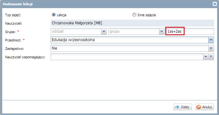 Korzystanie z dziennika w sytuacjach złożonych Kliknąć przycisk Dalej.