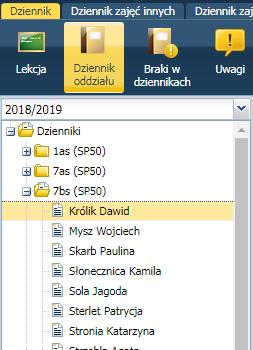 Korzystanie z dziennika oddziału Opisywanie uczniów W systemie UONET+ wychowawca będzie przeglądał oraz wprowadzał dane w kartotekach uczniów oddziału.