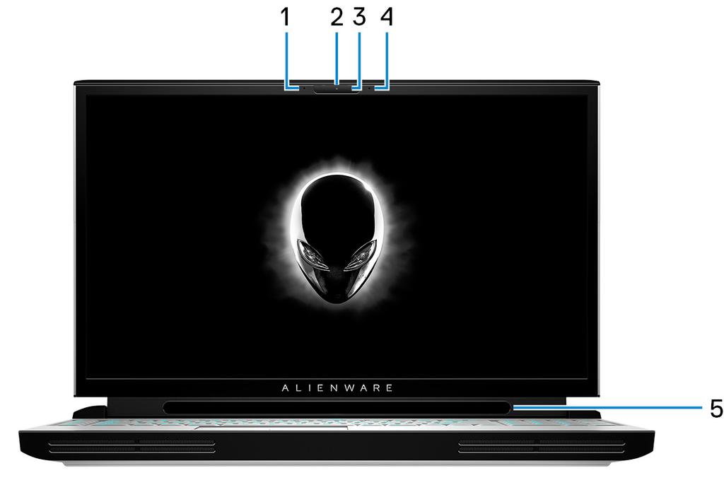 UWAGA: Ten komputer obsługuje technologię AlienFX, która umożliwia wybór rozmaitych kolorów i efektów przejścia dla różnych stref komputera, takich jak klawiatura, przycisk zasilania i tabliczka