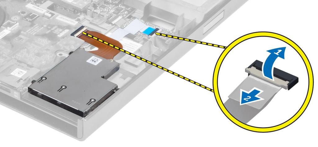 f. moduł RFID 4. Wkręć wkręty mocujące podparcie dłoni do przedniej części komputera. 5. Wkręć wkręty mocujące zespół podparcia dłoni do podstawy komputera. 6. Zainstaluj następujące elementy: a.