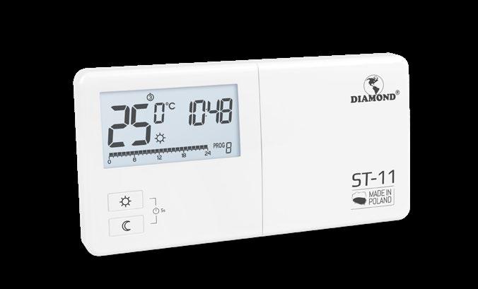 ST-11 PROGRAMOWALNY, PRZEWODOWY Praca pod obciążeniem do 8A (3 kolory podświetlania) Rozbudowany tryb urlopowy Licznik czasu pracy urządzenia grzewczego Kalibracja wskazań temperatury ST-12
