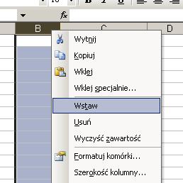 Wstawianie wierszy / kolumn między istniejące (menu kont.