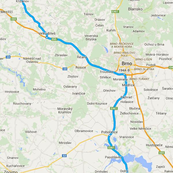 54,8 km, 28 min 38. Wjedź na D1/E50/E65 31,2 km 39.