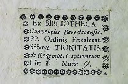 Ekslibris biblioteki klasztoru trynitarzy w Beresteczku na druku Piotr z Poznania, Splendores hierarchiae politicae et ecclesiasticae a