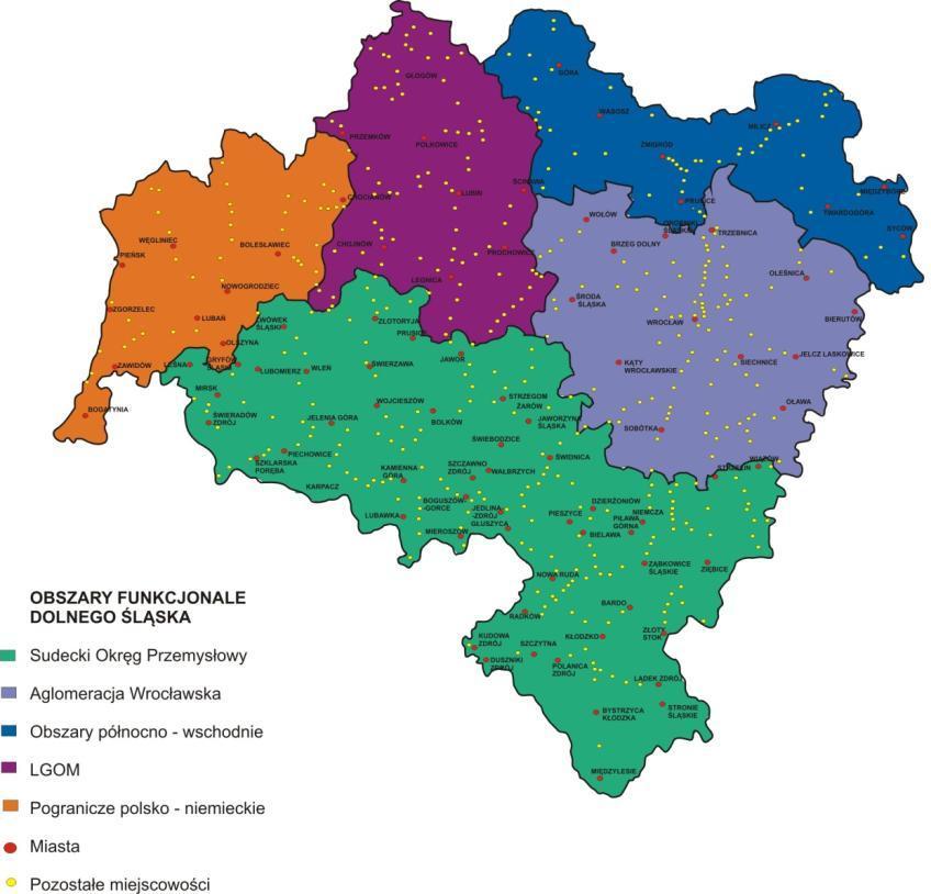 Obszary funkcjonalne Dolnego Śląska Obszary funkcjonalne: 1) Aglomeracja Wrocławska 2) Legnicko Głogowski