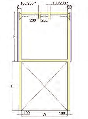 VL-TM Wymagana przestrzeń boczna SL SR Obsługa ręczna 130 130 Silnik elektryczny na wale 130 285 Wyciągarka łańcuchowa 130 240 Wymagane nadproże h = H + 320 Światło otwarcia H Głębokość bramy D =