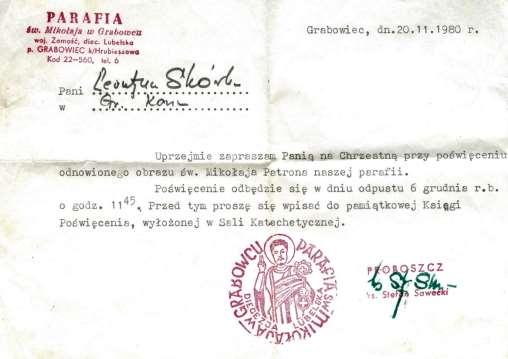 134 8.553. Skóra Leonarda /Leontyna/, 1933-2015 Zmarła, w wieku 82 lat, 21 maja 2015 roku. Pochowana na cmentarzu parafialnym w Grabowcu 1035. Mąż: Stefan Skóra. Patrz hasło: Skóra Stefan.