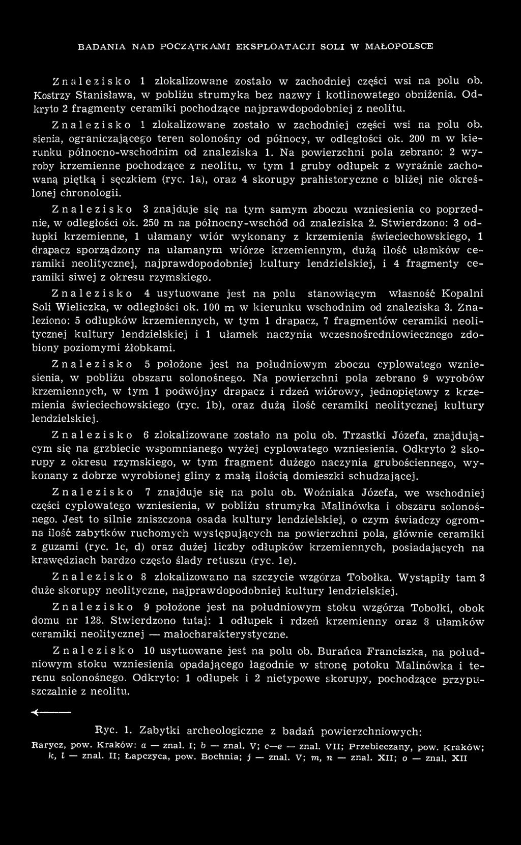 Znalezisko 1 zlokalizowane zostało w zachodniej części wsi na polu ob. sienią, ograniczającego teren solonośny od północy, w odległości ok. 200 m w kierunku północno-wschodnim od znaleziska 1.