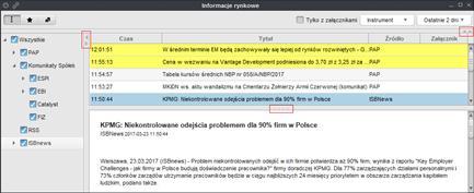 USTAWIENIA I DOPASOWANIE OKNA Zmianę powierzchni obszaru okna umożliwia przesunięcie w górę lub w dół paska oddzielającego listę informacji od treści komunikatu lub kliknięcie w ikonę strzałki, co