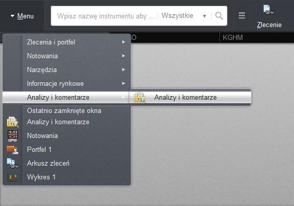 1. OPIS OKNA W oknie Analizy i komentarze znajdziesz analizy i komentarze autorstwa Biura Analiz Inwestycyjnych Domu Maklerskiego Pekao.