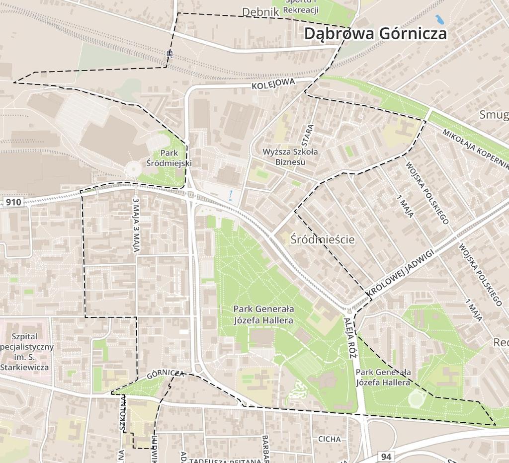 Fabryka Pełna Życia-rewitalizacja śródmieścia Dąbrowy Górniczej Rysunek Mapa poglądowa POR Centrum Źródło: Opracowanie własne Przyjęcie powyższego podziału pozwoliło na przeprowadzenie diagnozy