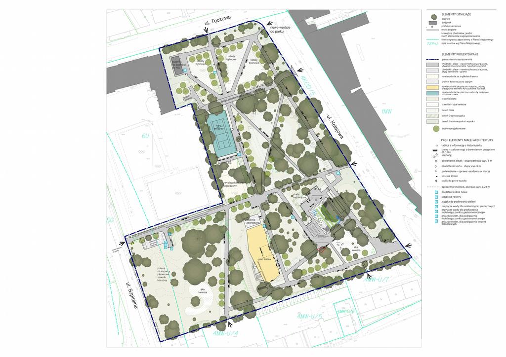 Koncepcja nr 2 Plan ZAŁOŻENIA PROJEKTOWE WER. 2 - wydzieleni nowego wejścia od ul. Szpitalnej oraz alejki parkowej od na osi ul.