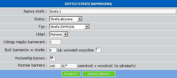 Zmiana kolejności wyświetlania bannerów Wybieramy Pokaż bannery, a następnie z menu rozwijalnego wybieramy serwis, którego bannery chcemy poddać edycji. Wyświetli się okienko z listą bannerów.