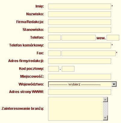 pola podczas rejestracji w