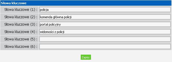 1.11. Słowa kluczowe W tej zakładce możemy zdefiniować szereg słów kluczowych, dzięki którym wyszukiwarki internetowe będą odnajdywały stronę naszego