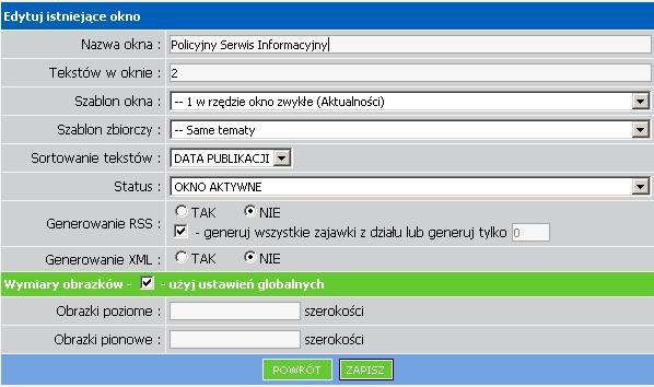 DATA DODANIA EDYTUJ KASUJ tekstu, możemy dodać nowe załączniki, zmieniać kolejność załączników lub dodać załącznik globalny (patrz rozdział Załączniki) - data dodania artykułu - usuwa tekst z okna