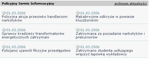 Wygląd serwisu: liczba Tekstów w oknie dla okna Policyjny Serwis Informacyjny ustawiona na 6 Szablon okna: Szablon zbiorczy: - tu wybieramy szablon wg, którego wyświetlane jest okno - tu wybieramy