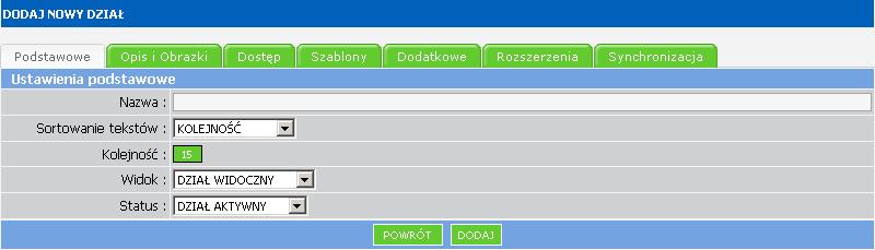 Należy pamiętać, że menu może zawierać do czterech działów w głąb): Dział główny (np.: Informacje podstawowe) - Poziom 1 Dział podrzędny (np.