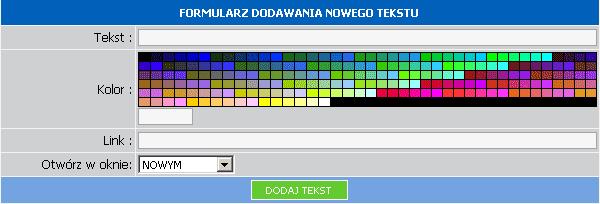 Ustawienia W tej zakładce możemy wybrać typ NewsScrollera. Mamy do wyboru 3 typy scrollerów: 1. Scroller poziomy (typewritter) - kolejne teksty będą się pojawiać litera po literze w poziomie 2.