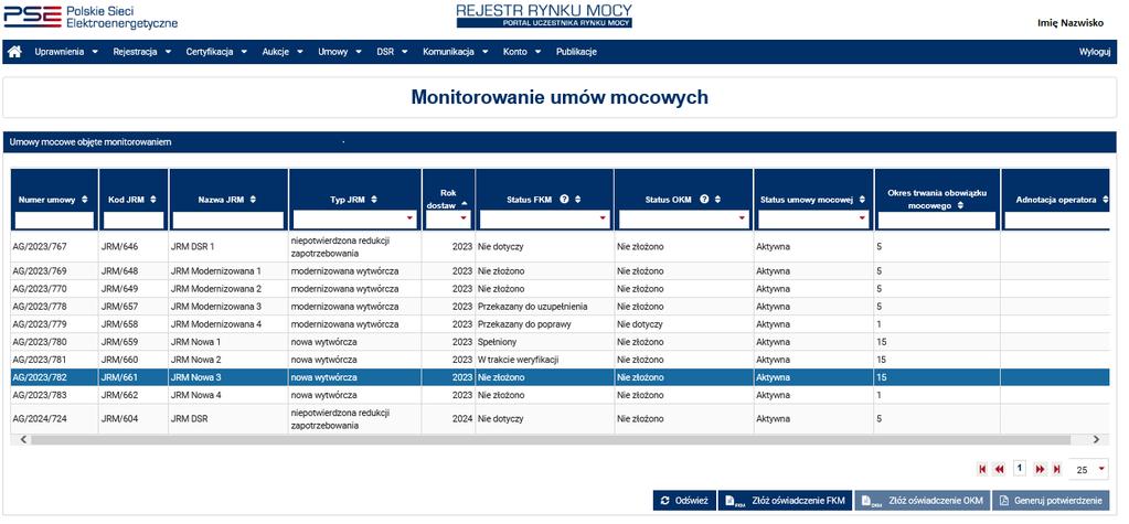 Przed przejściem do formularza oświadczenia, wymagana jest akceptacja postanowień aktualnej wersji regulaminu rynku mocy.