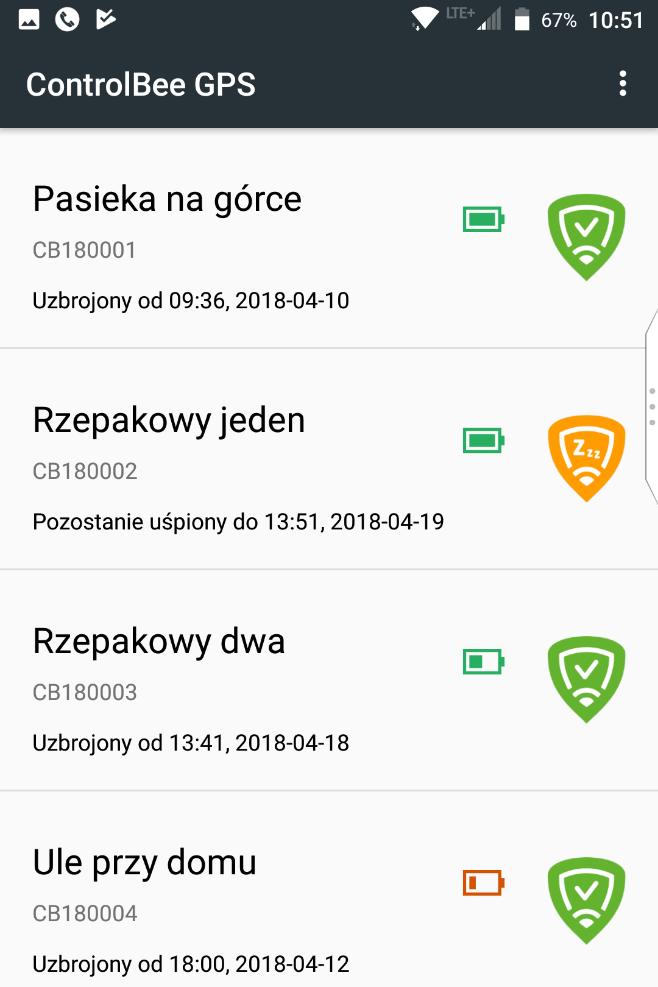 9.3 Lista czujników Gdy już dodasz swój pierwszy czujnik, lista czujników będzie wyświetlana zaraz po uruchomieniu aplikacji, w