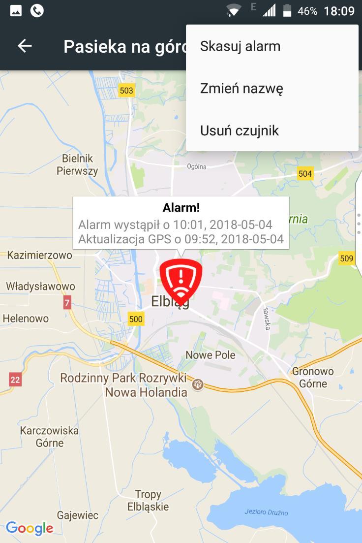 9.7 Alarm od czujnika Gdy alarm czujnika był włączony (UZBROJONY) i wystąpiło zdarzenie, czujnik w krótkim czasie wyśle powiadomienie do aplikacji.