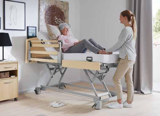 Zawsze na właściwej wysokości Zabezpieczenie przed upadkami i ergonomiczna opieka Łóżka Libra pozwalają na uzyskanie pełnego bezpieczeństwa podopiecznych, bez konieczności rezygnacji z ich mobilności.