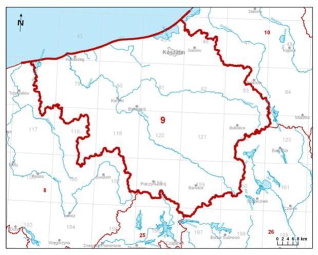 Rysunek 8. Jednolita część wód podziemnych PLGW60009 Źródło: https://www.pgi.gov.pl/psh/ Wody podziemne na obszarze JCWPd nr 9 są drenowane przez cieki powierzchniowe oraz Morze Bałtyckie.