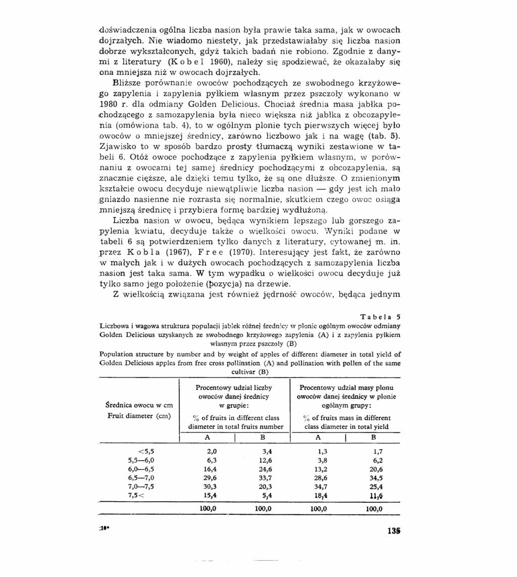 doświadczenia ogólna liczba nasion była prawie taka sama, jak w owocach dojrzałych. Nie wiadomo niestety, jak przedstawiałaby się liczba nasion dobrze wykształconych, gdyż takich badań nie robiono.