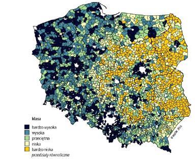 Zróżnicowanie poziomu dezagraryzacji gospodarki lokalnej Źródło: MROW. Etap II.