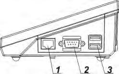 1.2. Opis złącz Opis gniazd wagi: 1 złącze Ethernetu RJ45 2 złącze RS232 (COM1) 3 złącze USB 4 złącze WE/WY,