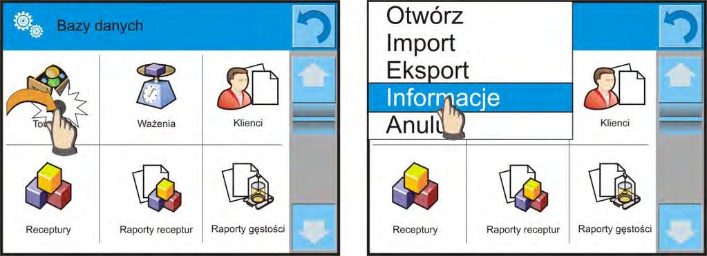 30.1. Operacje możliwe do wykonania w bazach danych Operacje na bazach danych są dostępne tylko dla uprawnionego użytkownika. Aby edytować Bazy, należy: Nacisnąć i przytrzymać pole z ikoną danej bazy.