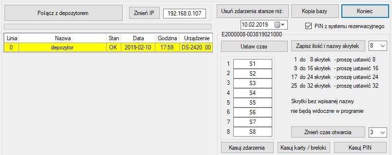 Konfiguracja Po naciśnięciu klawisza Połącz wyświetlone zostaną aktualne ustawienia oczyszczanie bazy ze starych zapisów połączenie i sprawdzenie ustawień