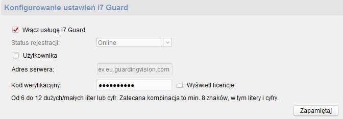 zostanie zamknięte i widok powróci do ustawień dostępu do platformy gdzie należy nacisnąć przycisk Zapamiętaj a pole status rejestracji powinno pokazywać Online. UWAGA!