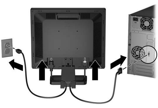 Podłączanie kabli 1. Umieść monitor w dobrze wentylowanym pomieszczeniu, w dogodnym miejscu blisko komputera. 2. Podłącz kabel sygnałowy VGA. 3.