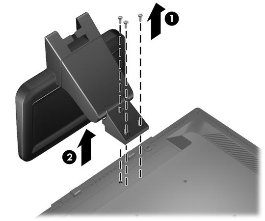Zdejmowanie podstawy monitora Jeżeli monitor ma zostać zainstalowany na ścianie, wysięgniku obrotowym lub w innym uchwycie montażowym, należy najpierw zdjąć go z podstawy.