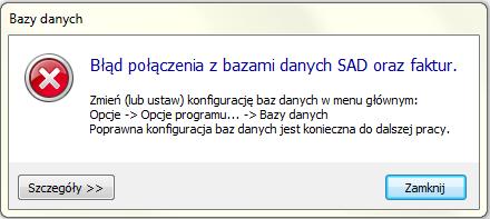 Rys.3. Okno wyboru bazy danych. 2.2. Podłączenie bazy SAD oraz bazy faktur. Program WinUczIB wymaga wskazania bazy SAD oraz bazy faktur.