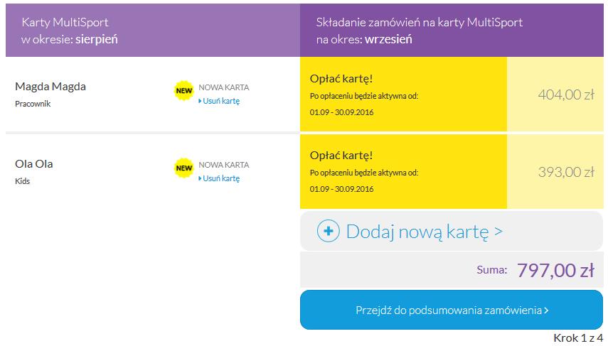 Pamiętaj o dokonaniu płatności za wszystkie karty klikając Przejdź do podsumowania zamówienia.