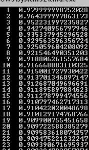 dt=0.01 w=0 (1,0,1,0,1,0) dt=0.001 w=.2 (optymalne dla dt=0.05) 0.8,0.68, 0.608, 0.5648, 0.53888, 0.5233, 0.51399, 0.50839, 0.50503, 0.503, 0.5018, 0.5010, 0.50065, 0.50039,.