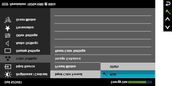 Format koloru wejściowego Preset Modes (Tr yby ustawień wst ępnych) Po wyborze Preset Modes (Tryby ustawień wstępnych) można wybrać jedną opcję spośród dostępnych na