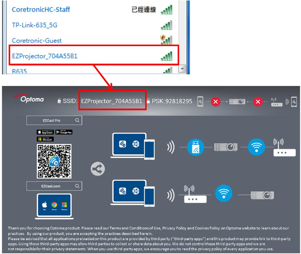 Wyświetlacz bezprzewodowy Wyświetlacz bezprzewodowy Połączenie bezprzewodowe systemu Windows Wykonaj poniższe kroki, aby uzyskać lustrzane odbicie ekranu urządzenia