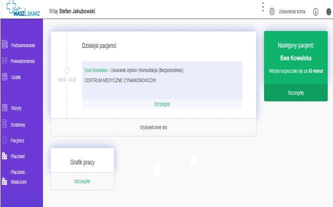 Strefa lekarza W strefie lekarza wyświetlają się wszystkie najbliższe umówione wizyty,