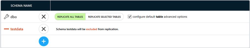 Poziom schematu Dla pozycji typu zmiana ustawień oraz dodanie do replikacji wybieramy jedną z opcji: REPLICATE ALL TABLES oznacza, że wszystkie tabele