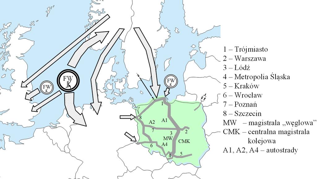 Magazyny Wodne N-S 120 TWh (potencjał) Mega Projekt Wiatrowy (MP) 60 GW (2030) Farmy Wiatrowe (MB) 6 GW (potencjał) Niemcy 2017 35% OZE