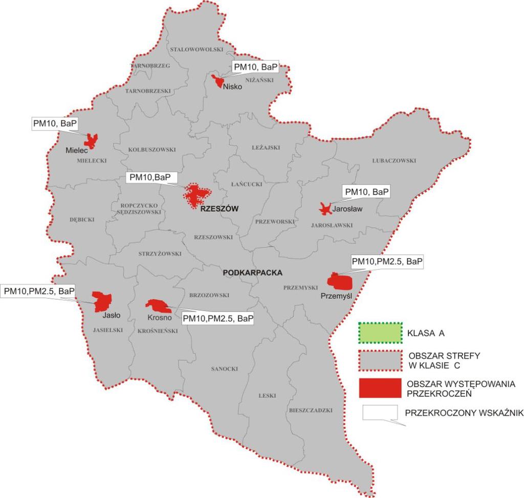 Wyniki oceny jakości powietrza za rok 21 KLASA A dla stref miasto Rzeszów i podkarpackiej w zakresie: dwutlenku siarki, dwutlenku azotu, tlenku węgla, benzenu, ozonu, ołowiu, arsenu, kadmu,