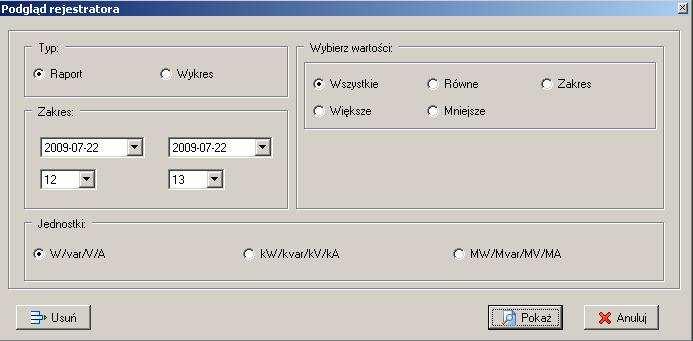 6 Rejestrator Moduł Online wyposażony jest w funkcję rejestrowania danych chwilowych.